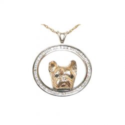14K White and Yellow Gold Magnificent French Bulldog Pendant with Diamonds