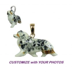 14K Gold or Sterling Large Australian Shepherd with Personalized Enamel Overlay