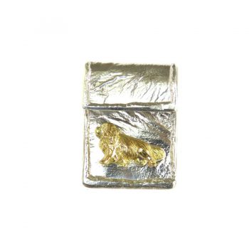 14K Gold Cavalier King Charles Spaniel on Handmade Textured Fold-over Pendant - Rear View