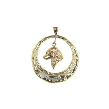Golden Retriever in 14K Gold with Handmade Textured Open Circle Pendant with 14K Fusion Trim