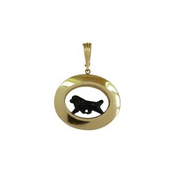 14K Gold or Sterling Medium Glossy Oval Highlighting our Newfoundland with Personalized Enamel Artwork