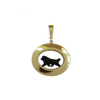 14K Gold or Sterling Medium Glossy Oval Highlighting our Newfoundland with Personalized Enamel Artwork