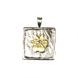Hand Made 14K Gold Paw on Textured Square Charm