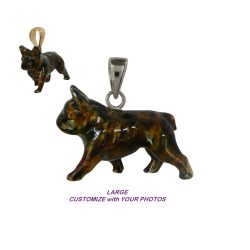 14K Gold or Sterling Silver Large Trotting French Bulldog with Custom Enamel Artwork