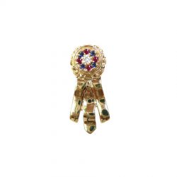 14K Gold Best in Show Ribbon with Rosette Cluster Featuring Diamond, Rubies, and Sapphires