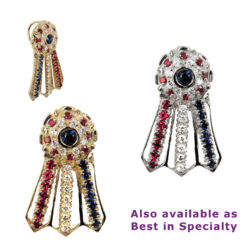 Best in Show Ribbon in 14K Gold with Genuine Diamonds, Rubies and Sapphires Charm, Pendant, Necklace