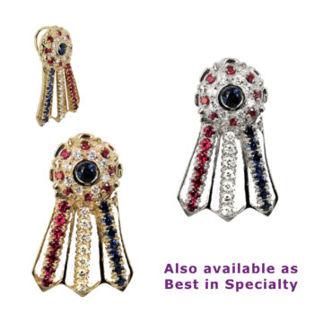 Best in Show Ribbon in 14K Gold with Genuine Diamonds, Rubies and Sapphires Charm, Pendant, Necklace