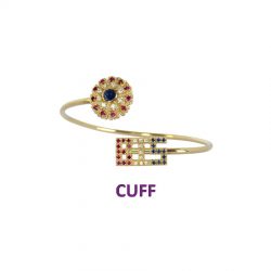 14K Gold Best in Show Cuff Bracelet with Gemstone Rosette and BIS