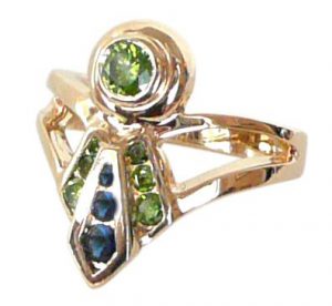 14K Ribbon Ring with Sapphires and Peridot