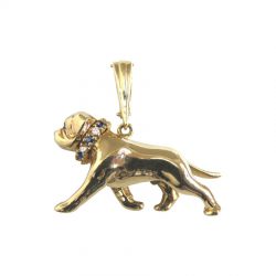 14K Gold Large Trotting Bullmastiff with Genuine Gemstone Collar
