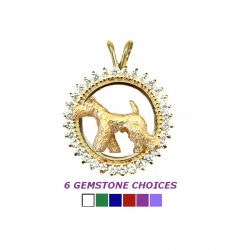 14K Gold Trotting Airedale Terrier in Diamond Circle