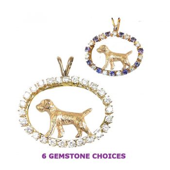 ONE of a KIND 14K Gold Border Terrier in Diamond Oval-6 Gemstone Choices