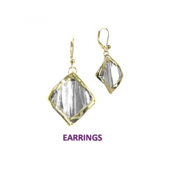 Handmade Sterling Diamond Shape Earrings with 14K Gold Wire Edging