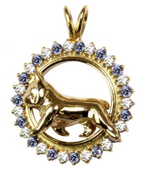 14K Gold Trotting French Bulldog in Diamond Circle -- 6 Gemstone Choices