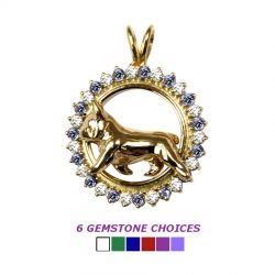 14K Gold Trotting French Bulldog in Diamond Circle -- 6 Gemstone Choices