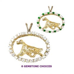 ONE of a KIND 14K Gold Irish Setter in Diamond and Emerald Oval