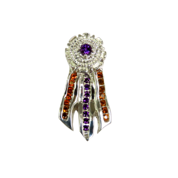 14K Gold BISS Ribbon with Rosette Featuring Genuine Amethyst and Citrines