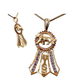 14K Gold BISS Ribbon with Rosette Featuring Your Golden Retriever