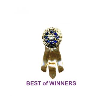 14K Gold Best of Winners Rosette Ribbon with Genuine Sapphires and Diamond