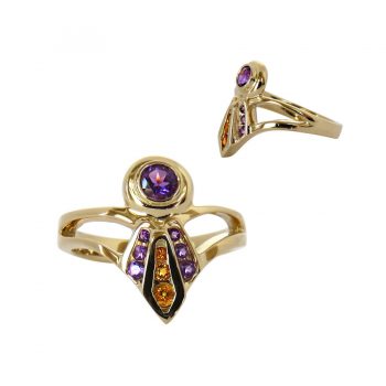 14K Gold Best in Specialty Show Ladies' Ribbon Ring with Amethysts and Citrines