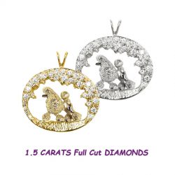 One of a Kind Stunning 14K Gold Poodle in 1.5 Carat Diamond Scene
