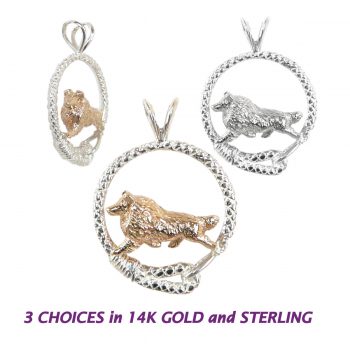 Gorgeous Shetland Sheepdog Sheltie in Leash in 14K Gold, Sterling, or Combo