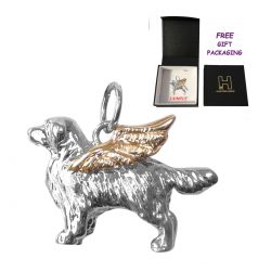 Golden Retriever Angel Charm in Solid Sterling and 14K Gold Wings Memorial Gift