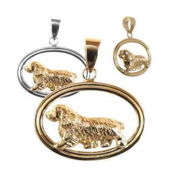 Sussex Spaniel in Double Oval Pendant with 14K Gold and Sterling Choices
