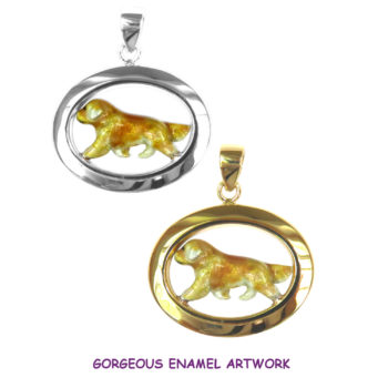 Golden Retriever with Custom Enamel Artwork in Classic 14K Gold or Sterling Oval