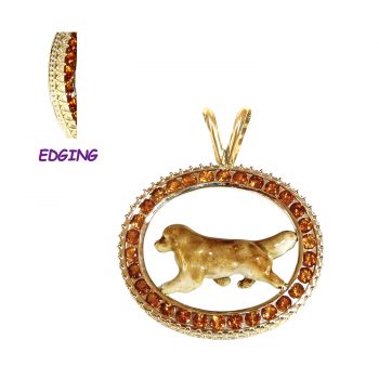 14K Gold and Enamel Golden Retriever with Genuine Topaz and Exquisite Filigree Edging