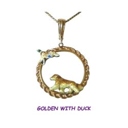 Golden Retriever and Flying Duck with Custom Enamel Artwork on14K Gold or Sterling Rope Charm