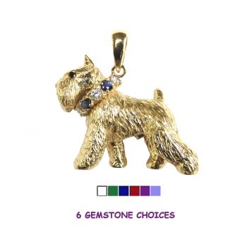 14K Gold or Sterling Silver Large Trotting Miniature Schnauzer with Gemstone Collar