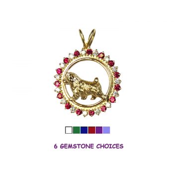 14K Gold Norwich Terrier in Diamond and Precious Gemstone Circle