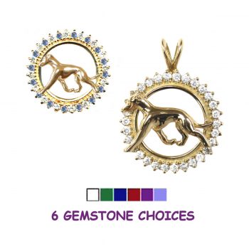 14K Gold Whippet in Diamond and Precious Gemstone Circle
