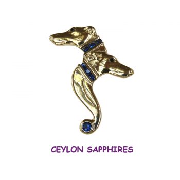 14K Gold Spectacular Double Whippet Head with Ceylon Sapphires