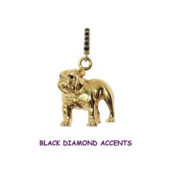 Stunning Standing Bulldog in 14K Gold or Sterling Silver with Black Diamond Accents