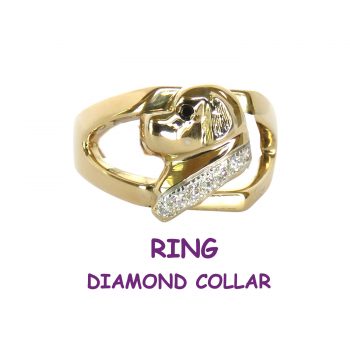 14K Gold Newfoundland Head Ring with Inset Diamond Collar