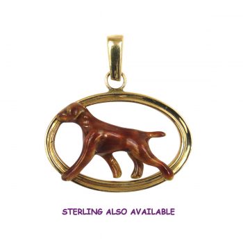 Superb Vizsla Enamel in Double Oval with 14K Gold and Sterling Choices