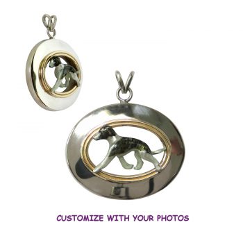 Superb Whippet Enamel in Sterling Oval with 14K AccentWhippet Custom Enamel in Sterling Oval with 14K Gold Accent