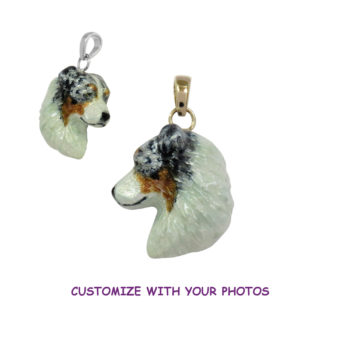 14K Gold or Sterling Large Australian Shepherd Head with Personalized Enamel Overlay