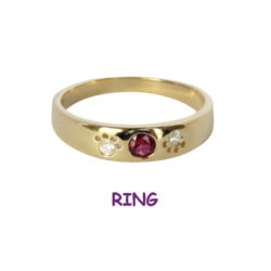 14K Gold Band Ring with Inset Diamond Paws and Center Ruby