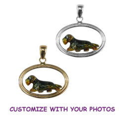 Wire Dachshund with Custom Enamel Overlay in Double Oval with 14K Gold and Sterling Choices