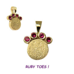 14K Gold Dog Paw Charm Pendant with Ruby Toes
