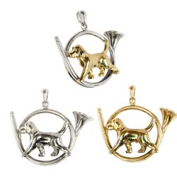 Gorgeous Beagle Trotting in Our Hunting Horn--3 Choices in 14K Gold and Sterling Silver