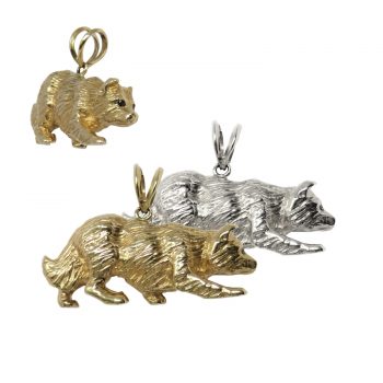 14K Gold or Sterling Silver Large Border Collie in Crouch Pendant