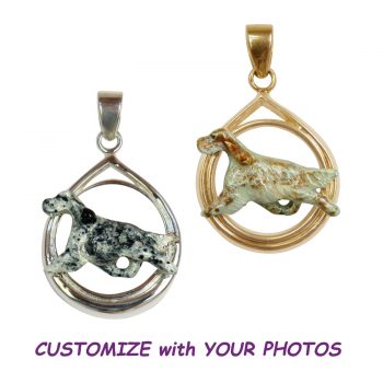 Custom Enamel English Setter in Teardrop; 14K Gold or Sterling