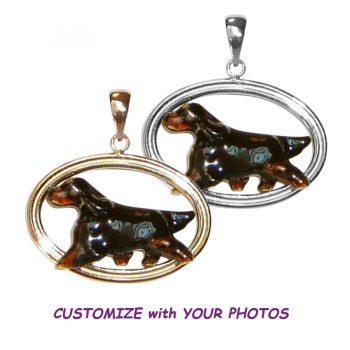 Gordon Setter with Custom Enamel Overlay in Double Oval with 14K Gold or Sterling