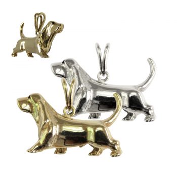 Gorgeous Large Trotting Basset Hound in 14K Gold or Sterling Silver