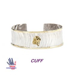 Handmade Sterling Cuff Bracelet with 14K Gold Cavalier King Charles Spaniel and Wire Edging