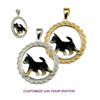 Custom Enamel Smooth Chihuahua in Classic 14K Gold or Sterling Silver Rope
